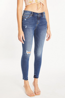 Mid Rise Distressed Ankle Skinny Jeans