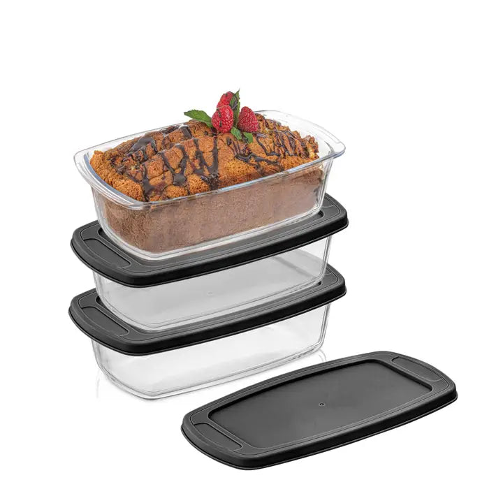 JoyJolt Glass Loaf Pans with Lids - Set of 3