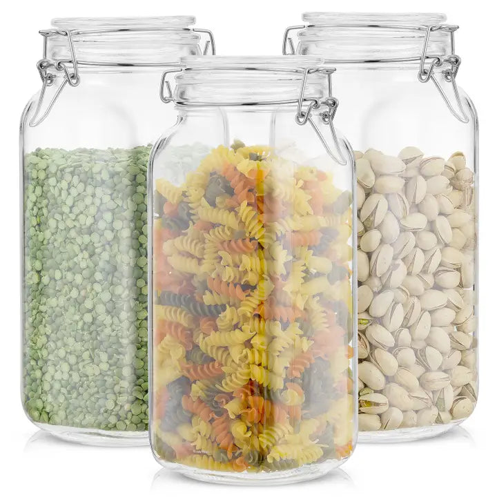 Glass Food Storage Jar with Airtight Clamp Lids - Set of 3