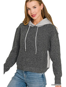 Textured Sweater Contrast Hoodie