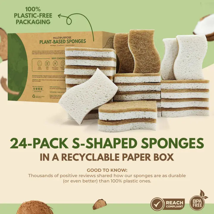 Eco Kitchen Cleaning Supplies - 24 Pack Reusable Sponges