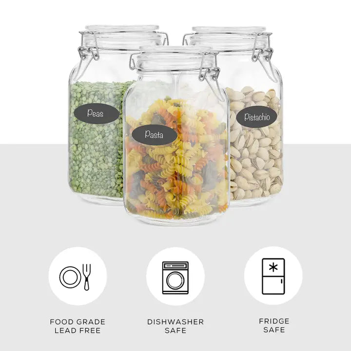 Glass Food Storage Jar with Airtight Clamp Lids - Set of 3