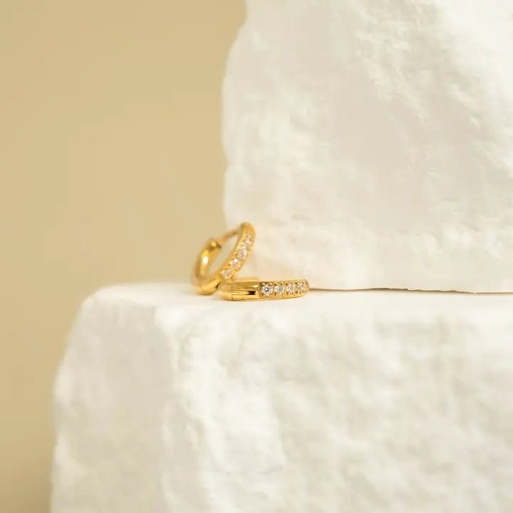 18K Gold Pvd Stainless Steel Cz Mini Huggie Earrings