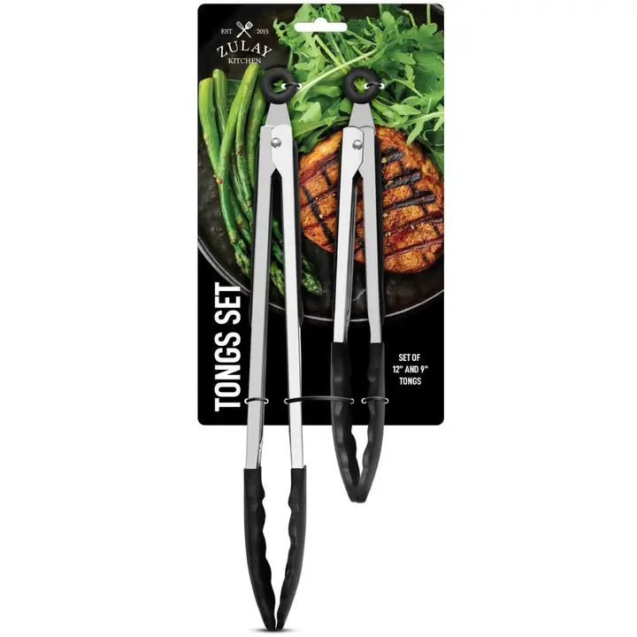 Tongs Set - 9" & 12" Stainless Steel -Hangable & Shelf Ready