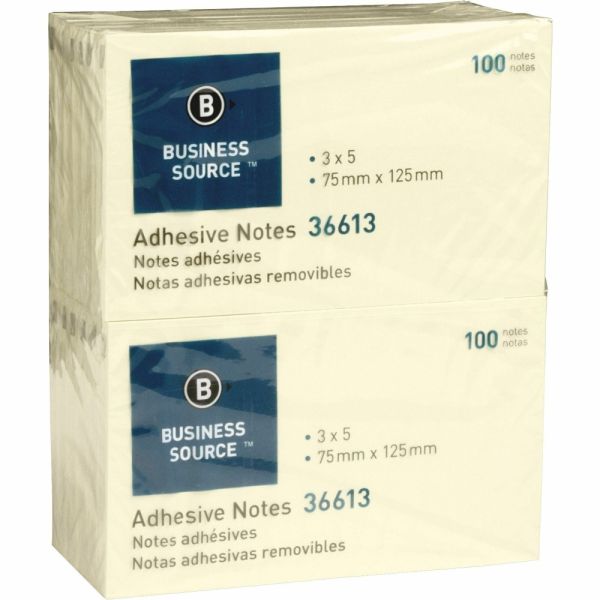 Business Source Yellow Repositionable Adhesive Notes - 3" Flag/Notex 5" Flag/Note - Rectangle - Yellow