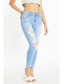 Mid Rise Distressed Ankle Skinny Jeans