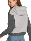 Textured Sweater Contrast Hoodie