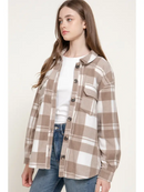 Long Sleeve Check Printed Fleece Shacket - OutletSavings