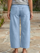 Solid Denim Barrel Jeans High Waist Patch Pocket Ankle