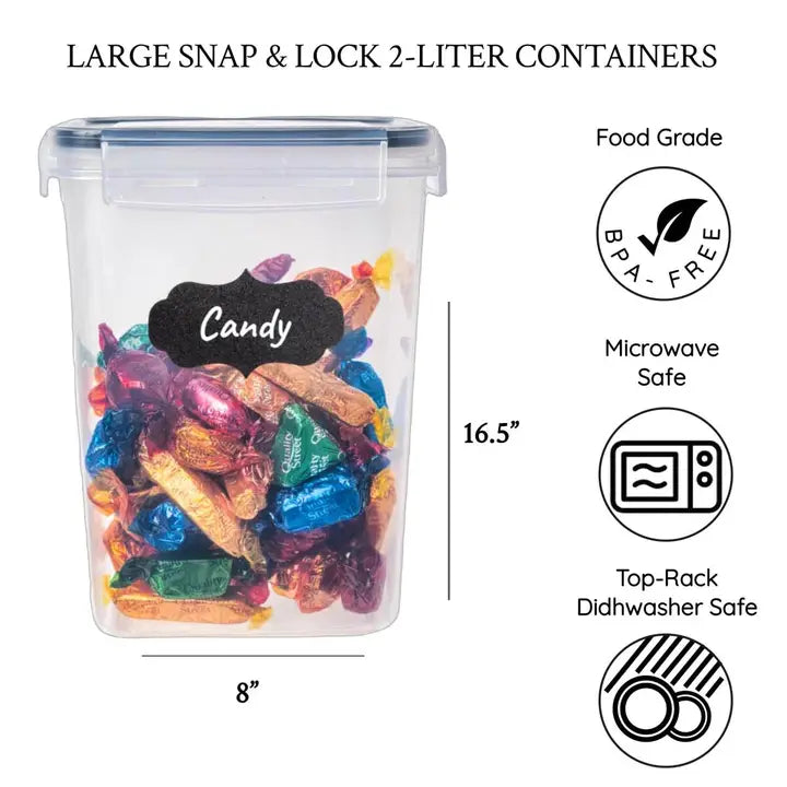 2-Liter Plastic Food Storage Containers Set of 8 with Labels