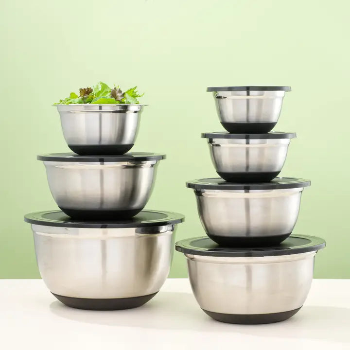 JoyJolt Stainless Steel Bowls with Lids - Set of 7 - Black