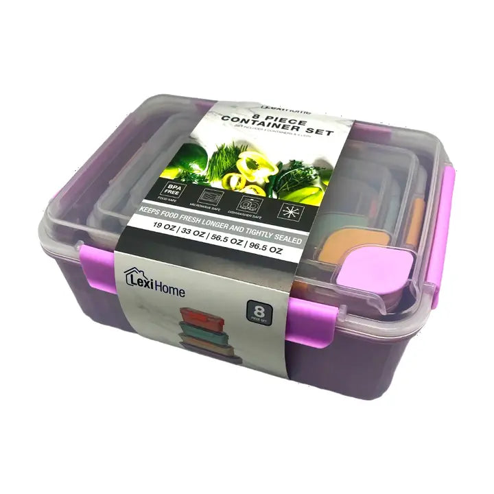 8-Piece Ribbed Snap-Lock Plastic Food Storage Container Set