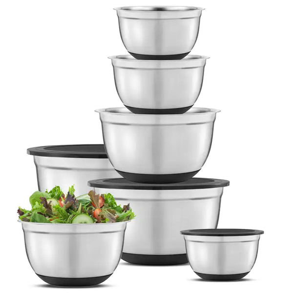 JoyJolt Stainless Steel Bowls with Lids - Set of 7 - Black