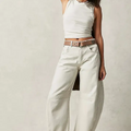 Washed Balloon Leg Denim Jeans with Belt