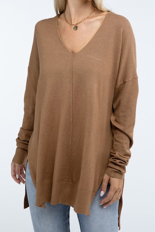 Hi-Low Hem Front Seam Sweater