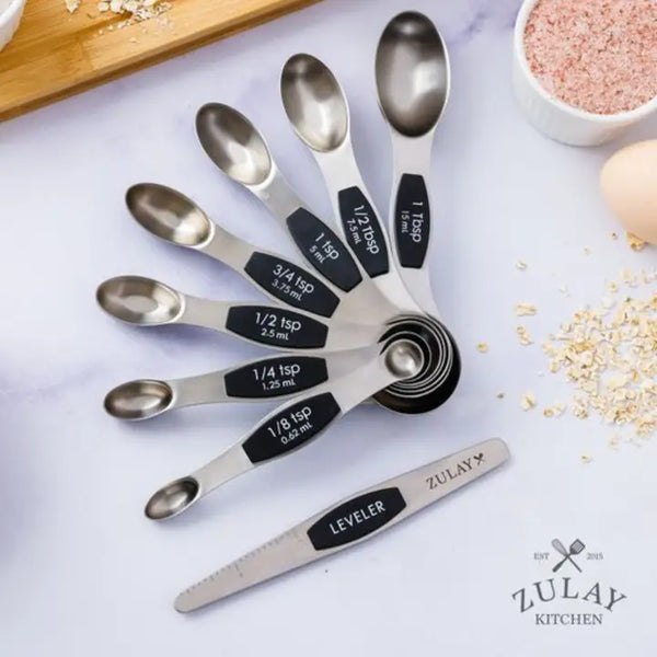 Premium Stainless Steel Magnetic Measuring Spoons - 8 Pc Set