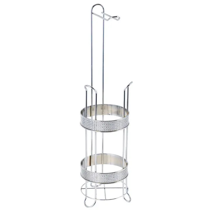 24" Tall - Silver Metal Toilet Paper Storage Stand Holder
