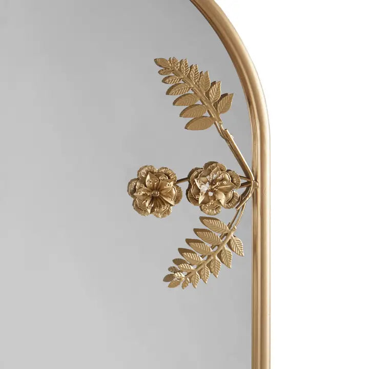 Gold Floral Iron Framed Arched Metal Wall Mirror Home Decor