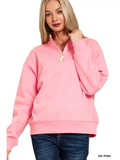 Fleece Half Zip Sweatshirt - Zenana - OutletSavings