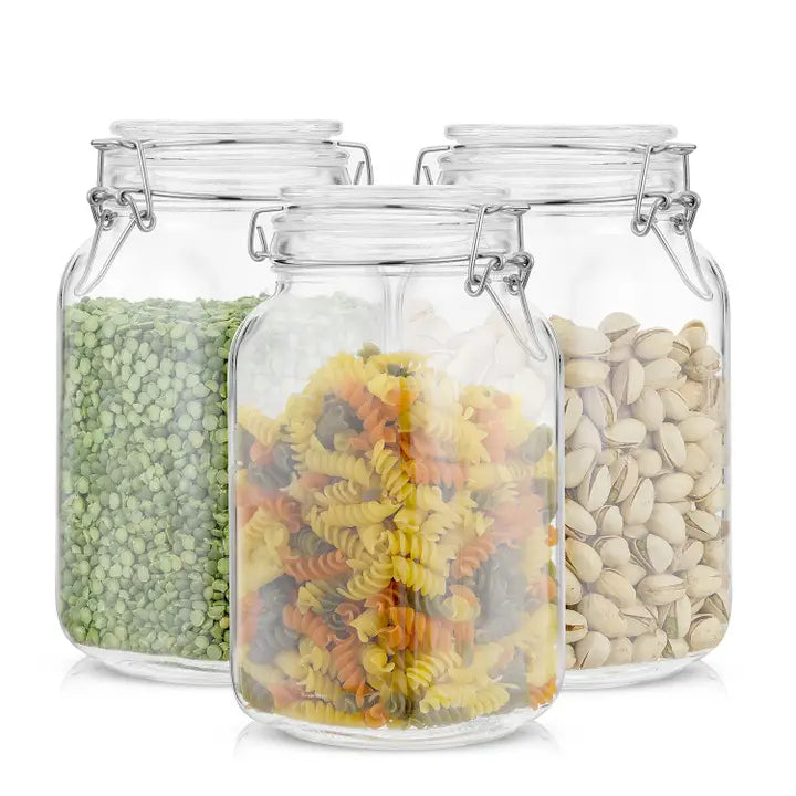 Glass Food Storage Jar with Airtight Clamp Lids - Set of 3