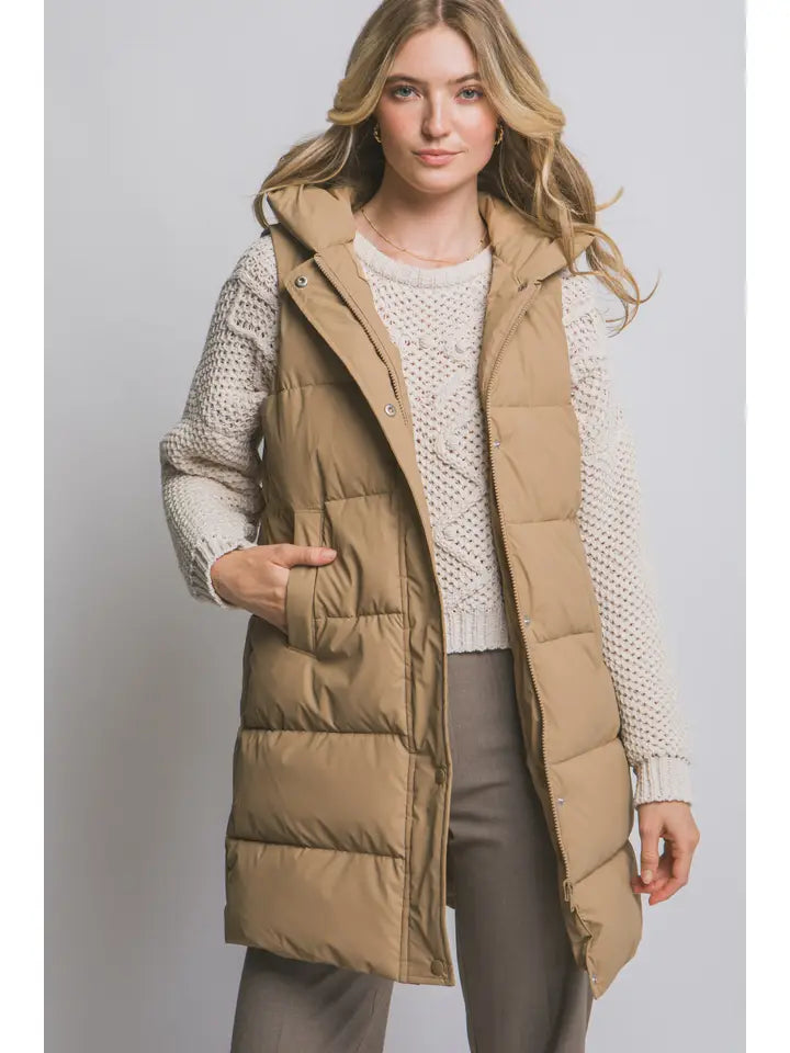 Hooded Long Quilted Puffer Vest