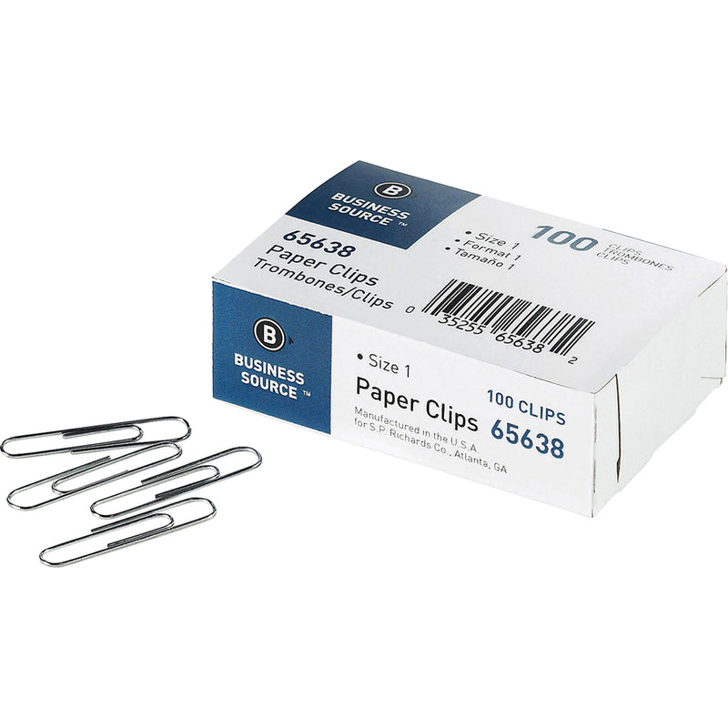 Business Source Paper Clips - No. 1 - 1000 / Pack - Silver - Steel