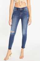 Mid Rise Distressed Ankle Skinny Jeans