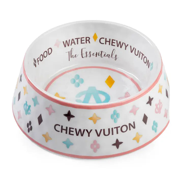 White Chewy Vuiton Dog Bowl - 3 Sizes!! Dog Food Bowl