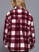 Long Sleeve Check Printed Fleece Shacket - OutletSavings
