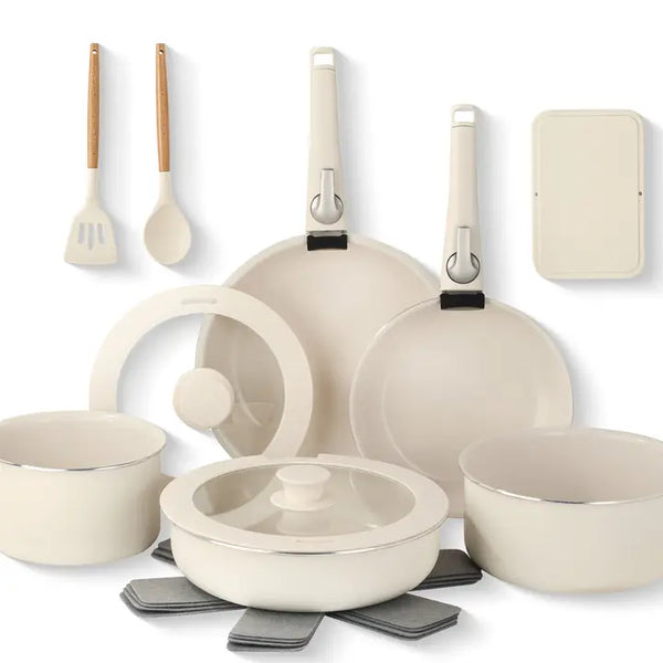 Gotham Steel 18pc Set Detachable Handle in Cream