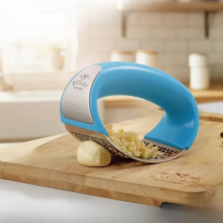 Garlic Press Rocker with Silicone Peeler & Scraper Set