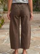 Solid Denim Barrel Jeans High Waist Patch Pocket Ankle