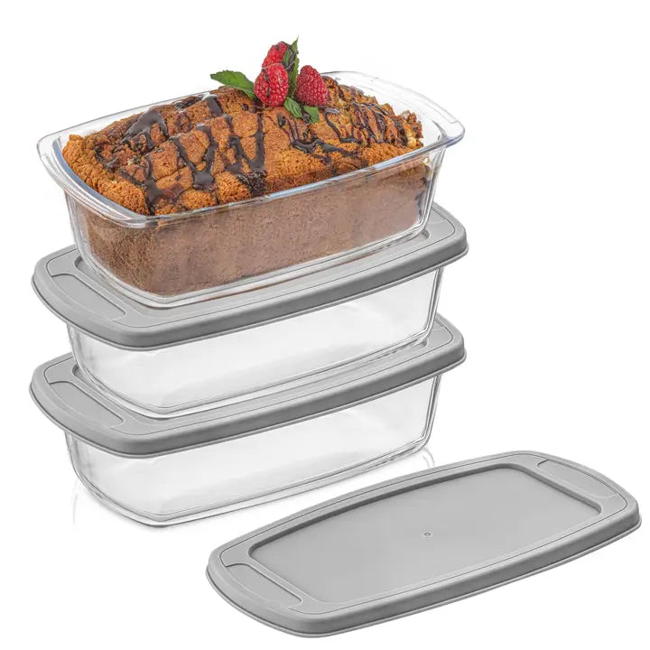 JoyJolt Glass Loaf Pans with Lids - Set of 3