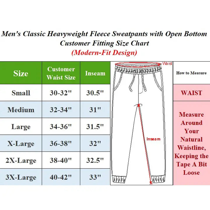 Men's Classic Heavyweight Fleece Sweatpants with Open Bottom