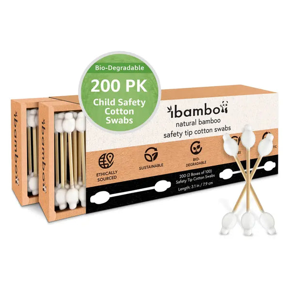 Ibambo Bamboo Child Safety Cotton Swabs - 200 Pack