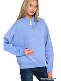 Fleece Half Zip Sweatshirt - Zenana - OutletSavings