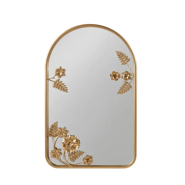 Gold Floral Iron Framed Arched Metal Wall Mirror Home Decor