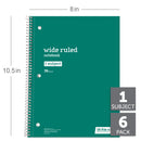 Just Basics Spiral Notebook, 8" x 10-1/2", Wide Ruled, 70 Sheets, Assorted Colors, Pack Of 6 Notebooks