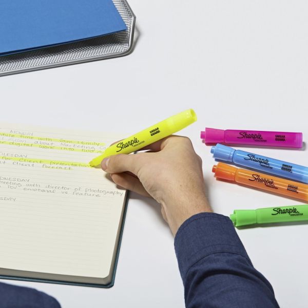 Sharpie Tank-Style Highlighters, Fluorescent Yellow, Pack Of 4
