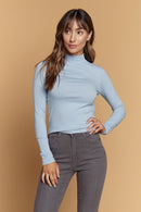LONG SLEEVE MOCK NECK RIB TOP - OutletSavings