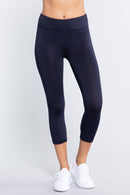 Active wear Solid Capri Leggings - OutletSavings