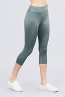 Active wear Solid Capri Leggings - OutletSavings