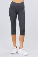 Active wear Solid Capri Leggings - OutletSavings