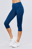 Active wear Solid Capri Leggings - OutletSavings