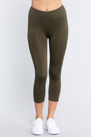 Active wear Solid Capri Leggings - OutletSavings