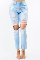 HIGH WAIST CUT OUT STRAIGHT JEANS - OutletSavings