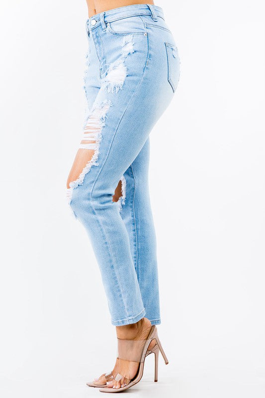 HIGH WAIST CUT OUT STRAIGHT JEANS