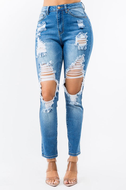 HIGH WAIST CUT OUT STRAIGHT JEANS