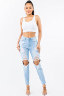 HIGH WAIST CUT OUT STRAIGHT JEANS - OutletSavings