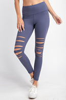 Full Length Wide Waist Band Laser Cut Leggings - OutletSavings